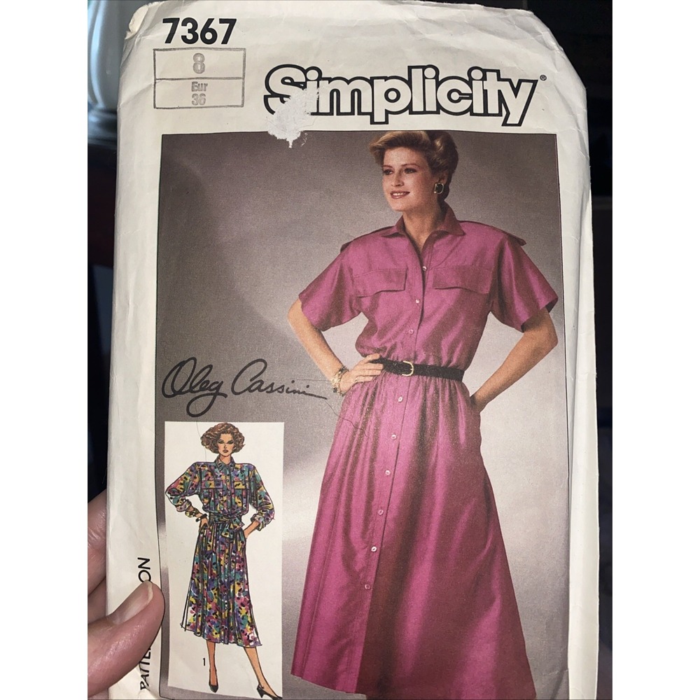 Vintage 1986 Simplicity 7367 Oleg Cassini Dress Sewing Pattern Size 8 Cut